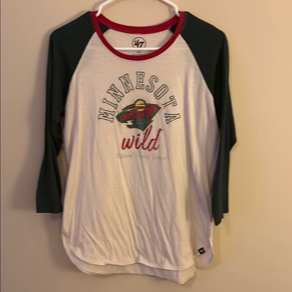 47 Long Sleeve White and Green Tee